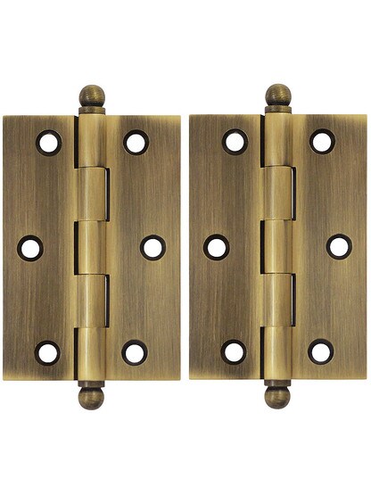 Pair of Solid Brass Cabinet Hinges - 3 inch x 2 inch in Antique Brass.